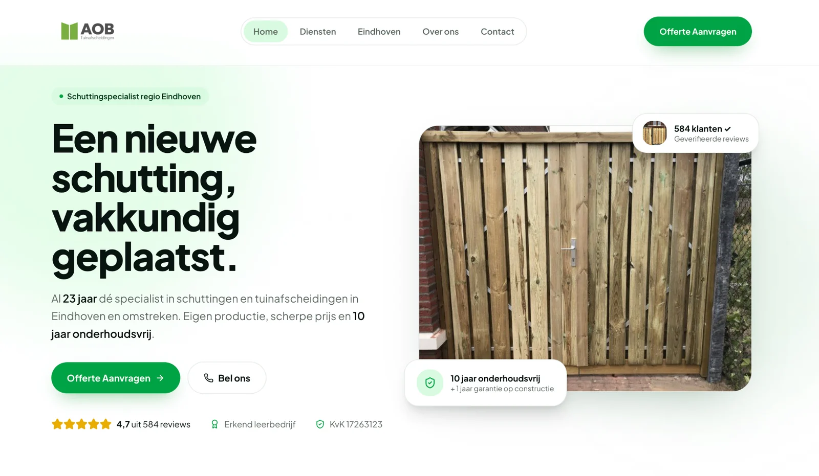 De vernieuwde website van AOB Tuinafscheidingen