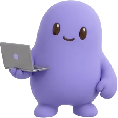 Het Obbio-poppetje met een laptop